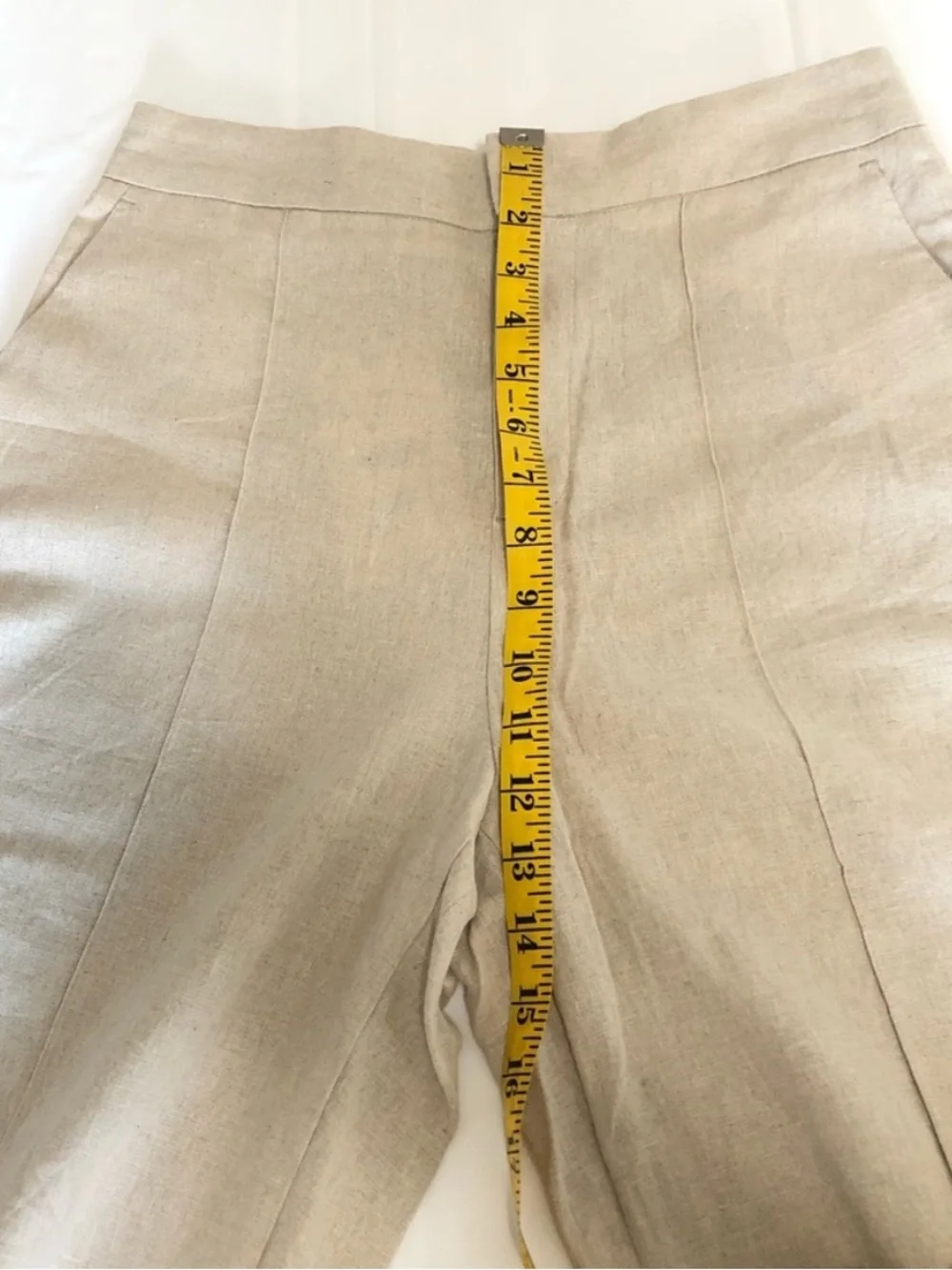 Zara Beige Tailored Straight Leg Linen-Blend Trousers